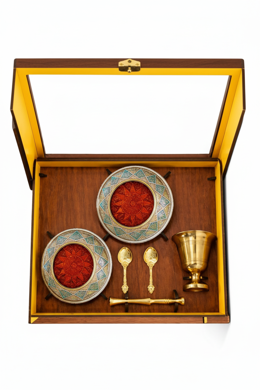 Luxury Saffron Container & Brass Mortar Set – Super Negin Saffron مجموعة علبة الزعفران الفاخرة مع هاون نحاسي – زعفران سوبر نگین