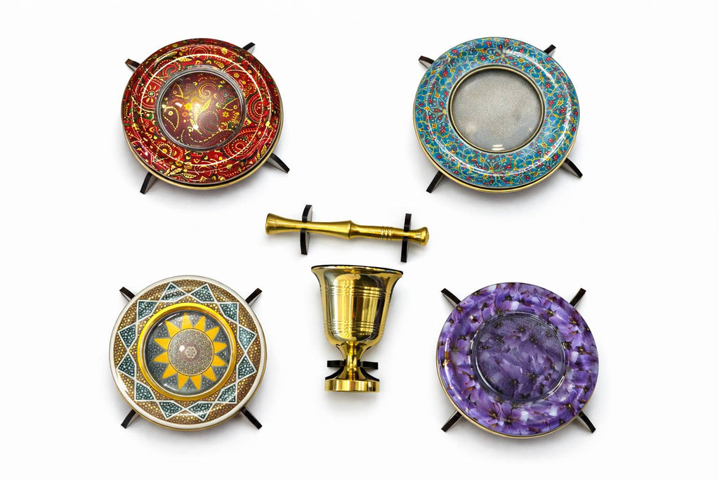 Luxury Saffron Gift Set with Brass Mortar – Super Negin Saffron مجموعة هدايا الزعفران الفاخرة مع هاون نحاسي – زعفران سوبر نگین